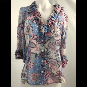 Fine Garments by Bell Ruffle Trim Blouse